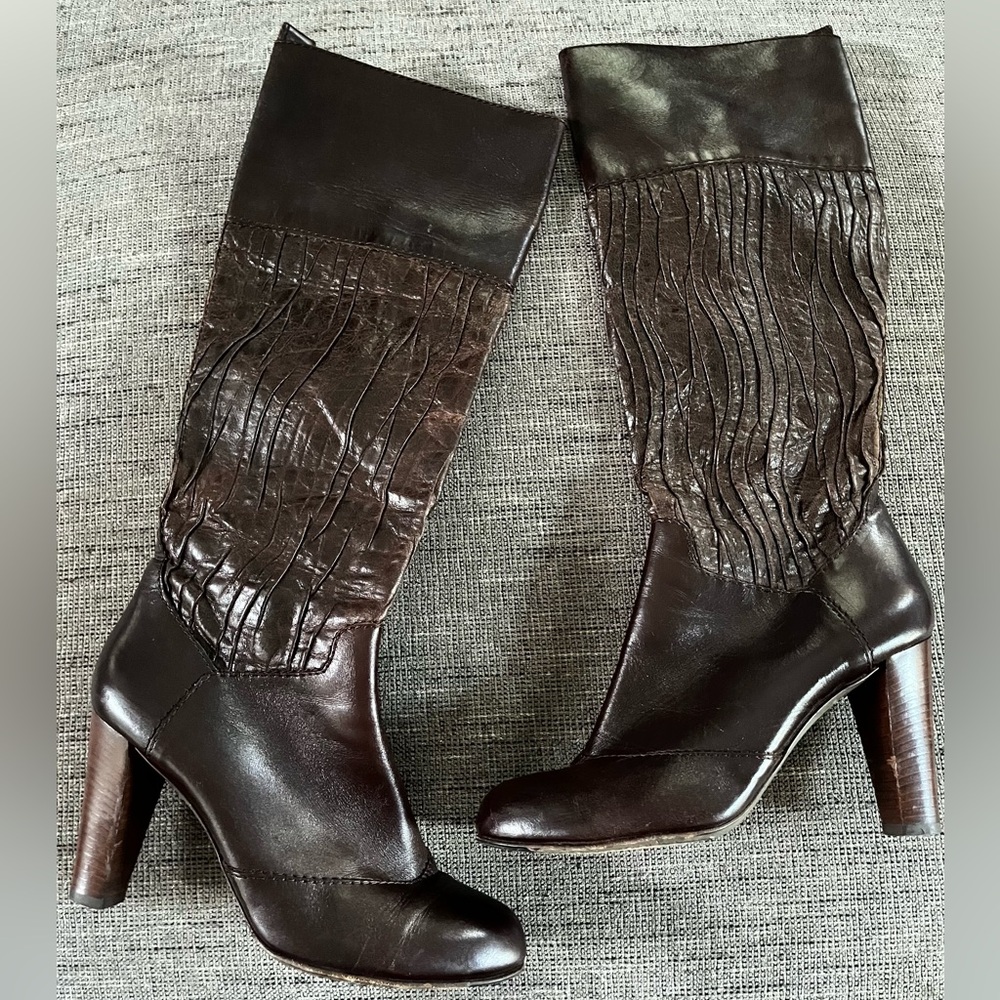Vintage Dolce & Gabbana Brown Embellished Leather Heel Boots Sz 39/ 8
